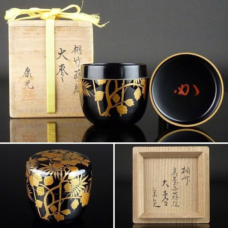 Ｎ３６３　喰籠　『表千家　堀内宗完　書付』『唐松蒔絵』『独楽形食篭』　共箱 表千家 堀内 宗完 書付 花押 小島 漆壺斎 松風 茶器 棗 : 古美術